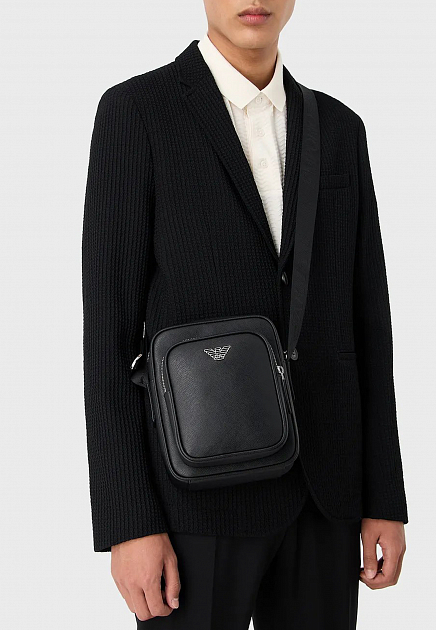 Черная сумка через плечо с накладным карманом EMPORIO ARMANI