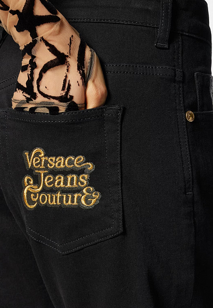Хлопковые джинсы с вышитым логотипом на кармане VERSACE JEANS COUTURE