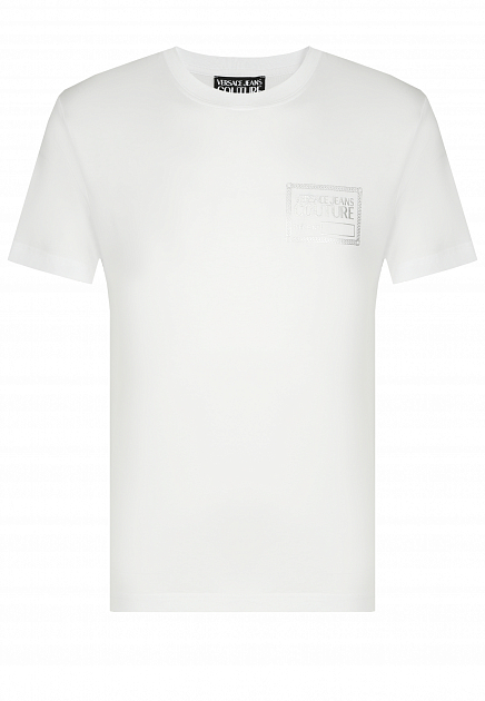 Хлопковая футболка с серебристым логотипом VERSACE JEANS COUTURE