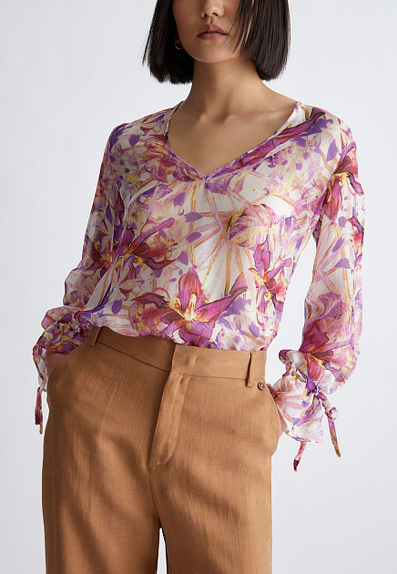 Блузка из смесового шёлка с цветочным принтом LIU JO