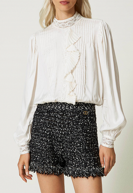 Жаккардовая блуза с кружевом и рюшами TWINSET Milano