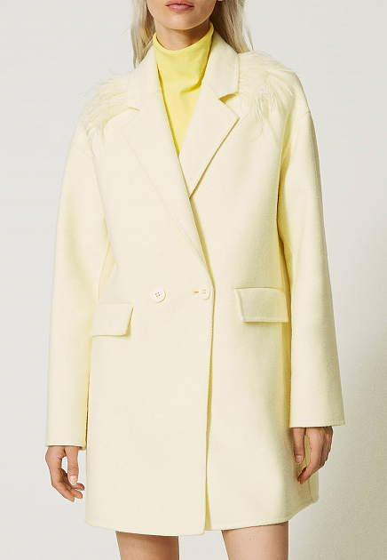 Двубортное короткое пальто с перьями  TWINSET Milano