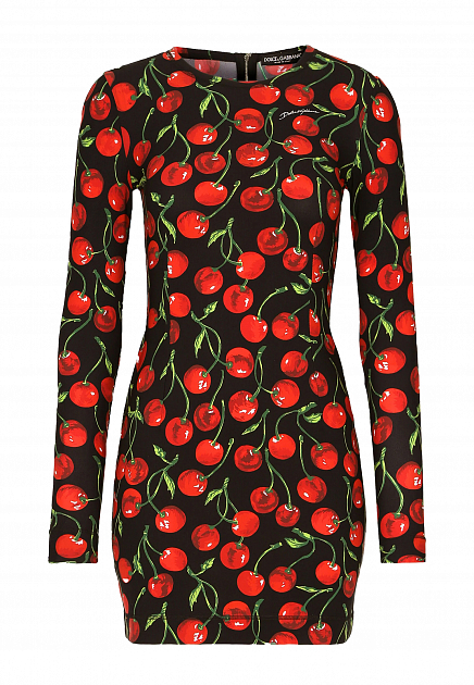 Платье с длинным рукавом из джерси с принтом Black Sicily DOLCE&GABBANA