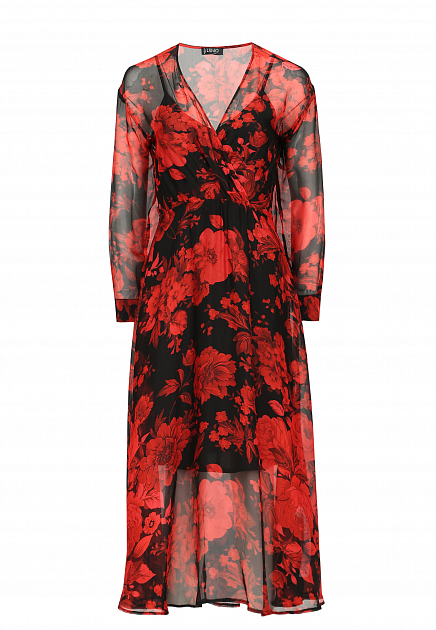 Платье из смесового шелка с цветочным принтом LIU JO
