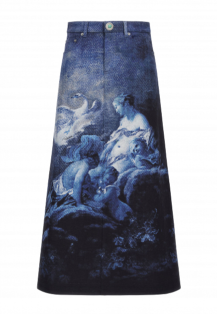 Джинсовая юбка с принтом Wild Leda ROBERTO CAVALLI
