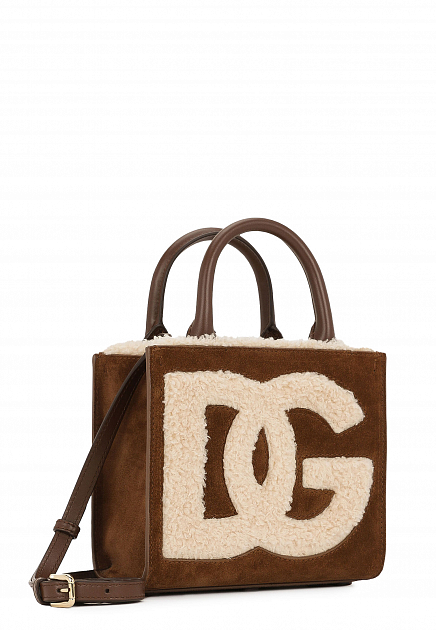 Мини-шоппер DG Daily из замши и искусственного меха с логотипом DG DOLCE&GABBANA - ИТАЛИЯ