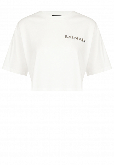 Укороченная футболка с логотипом BALMAIN