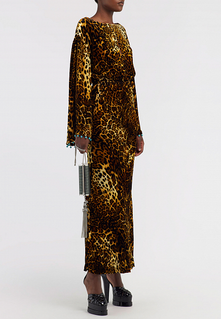 Леопардовое макси-платье с декором из бусин ROBERTO CAVALLI - ИТАЛИЯ