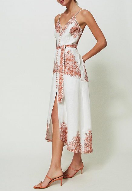 Платье TWINSET Milano  - Лён - цвет белый