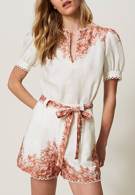Льняная блуза с цветочными мотивами TWINSET Milano