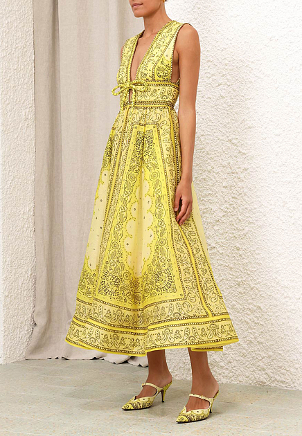 Платье ZIMMERMANN  - Лён, Шелк - цвет желтый