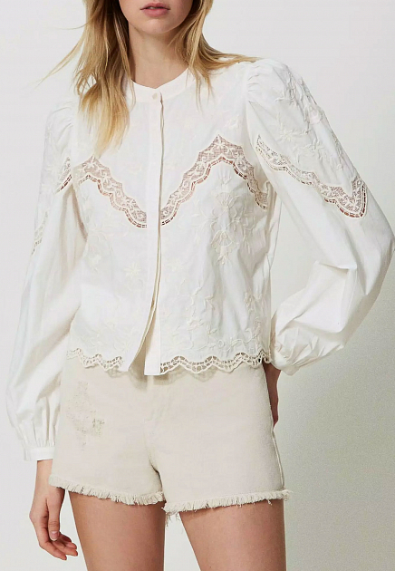 Блуза из хлопкового муслина с объемной вышивкой  TWINSET Milano