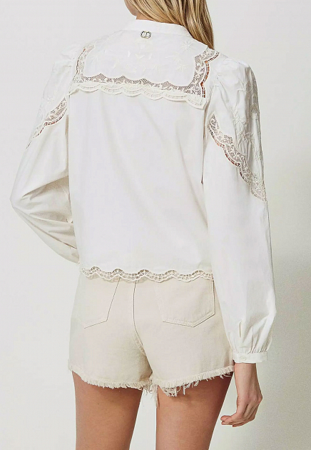 Блуза из хлопкового муслина с объемной вышивкой  TWINSET Milano - ИТАЛИЯ