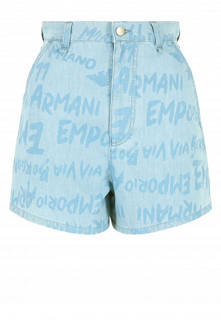 Джинсовые шорты с логотипированным паттерном EMPORIO ARMANI