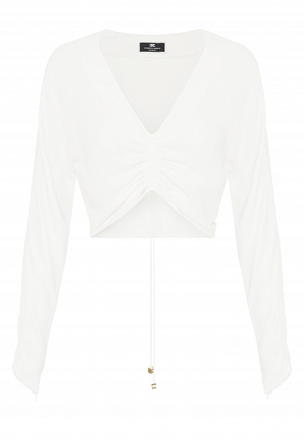 Короткая блуза из вискозного жоржета с кулиской ELISABETTA FRANCHI