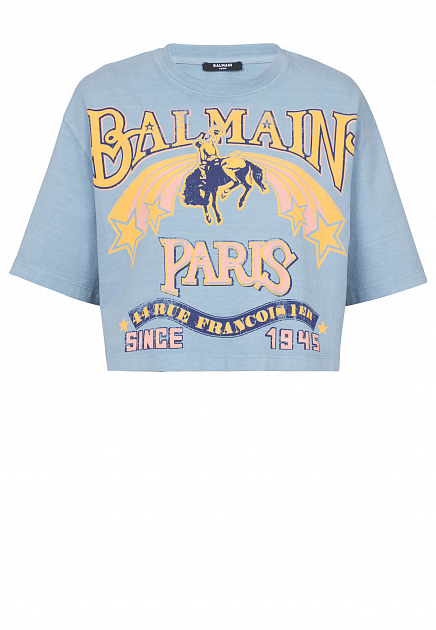 Укороченная футболка с принтом Balmain Western BALMAIN