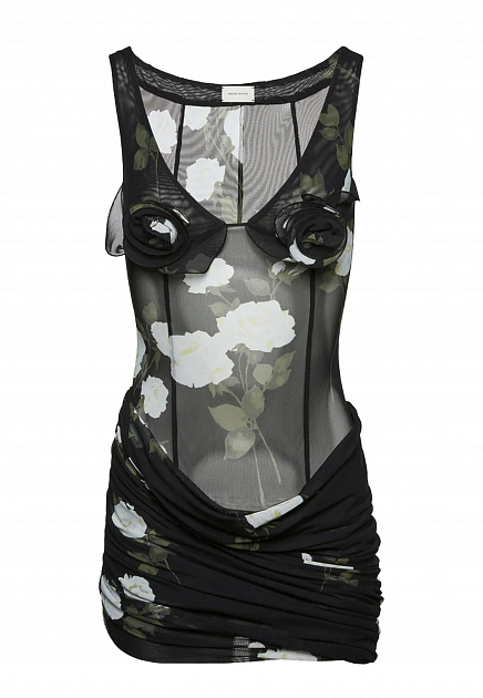 Сетчатое мини-платье с цветочной аппликацией MAGDA BUTRYM
