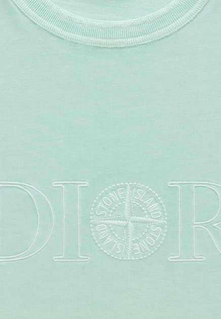 Футболка с логотипом в тон и плетеной отделкой на рукавах Dior & Stone Island