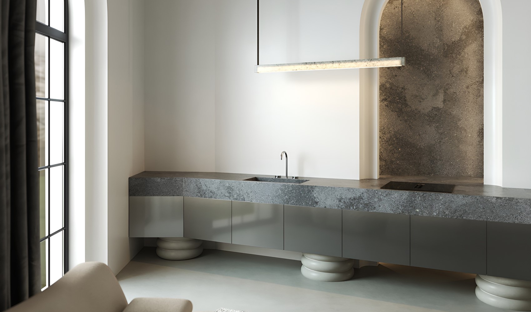 Агломерат Sesame Grey в интерьере