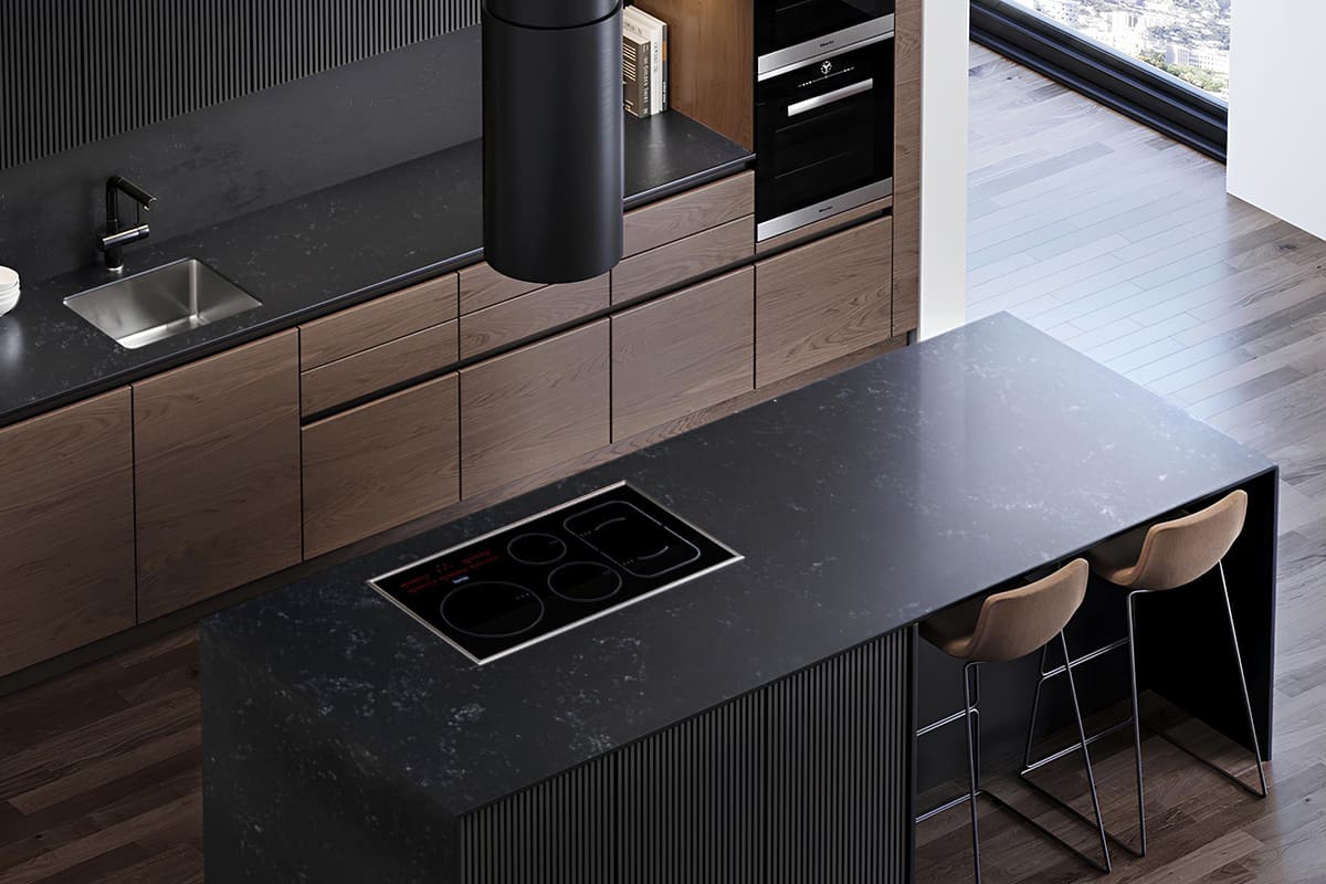 Остров из кварцевого агломерата Black Perlino