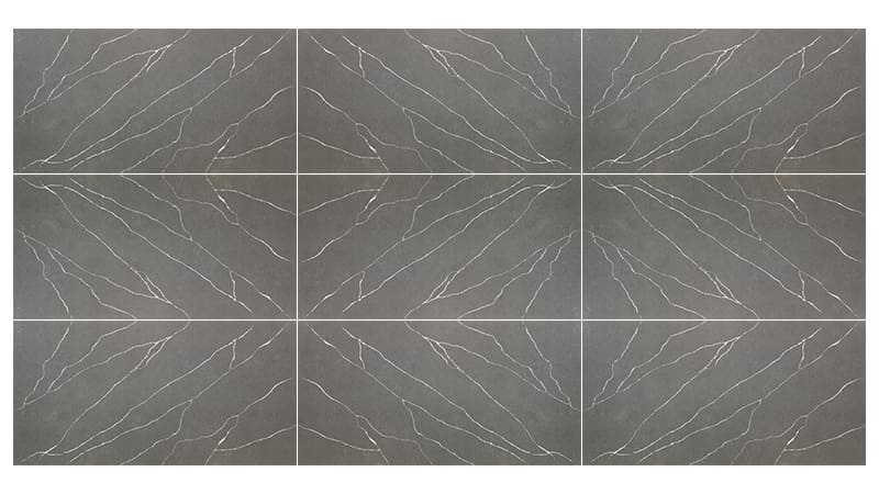 Слэб кварцевого агломерата Grey Marquina в раскладке бабочкой