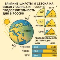 Высота Солнца и продолжительность дня: влияние широты и сезона