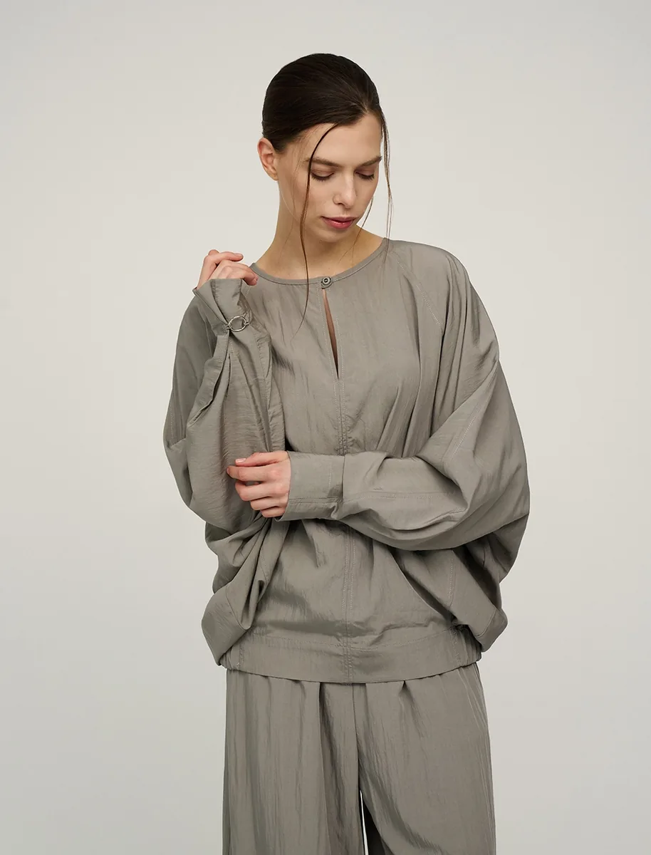 HASS FASHION — Блуза оверсайз с рукавом «летучая мышь», хаки