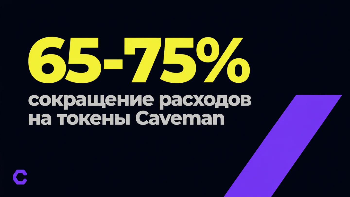 type=stat_card | stat=65-75% | caption=сокращение расходов на токены Caveman | visual=dark background #020715, violet accent #8D36F9, large bold stat in yellow #F9F367, caption in grey #B6B6B6, Montse