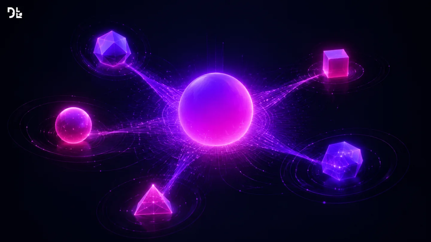 type=concept | about=Множество специализированных AI-моделей DeepMind, объединённых в единую агентную платформу для бизнеса | visual=Центральное ядро в форме светящейся сферы (фиолетовый градиент #8D3