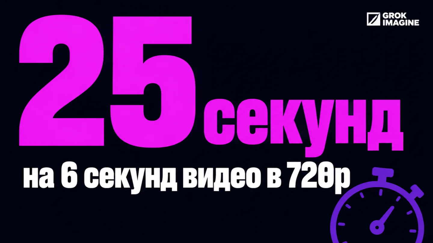 type=stat_card | about=скорость генерации видео в новой модели Grok Imagine Video 1.5 | stat=25 секунд | caption=на 6 секунд видео в 720p | visual=крупная цифра на тёмном фоне #020715, акцентные цвета