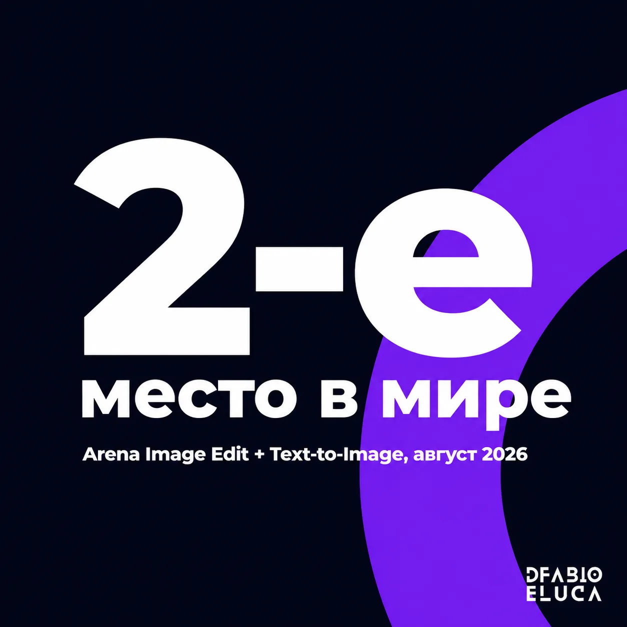 type=stat_card | stat=2-е место в мире | caption=Arena Image Edit + Text-to-Image, август 2026 | visual=dark background #020715, violet accent #8D36F9, bold Montserrat, large rank number centred, smal