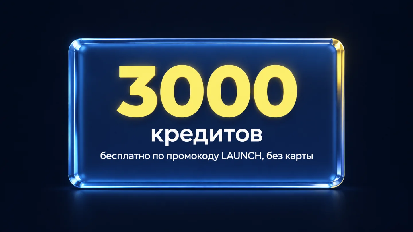 type=stat_card | about=промокод LAUNCH при регистрации на AIOGO | stat=3000 кредитов | caption=бесплатно по промокоду LAUNCH, без карты | visual=крупная цифра на тёмном фоне, акцентный жёлтый для числ