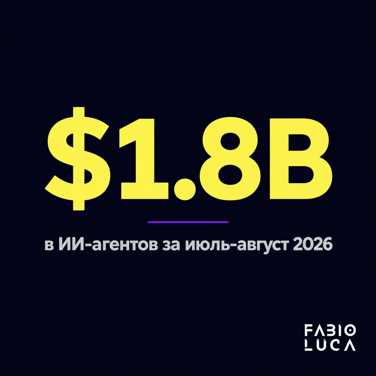 type=stat_card | stat=$1.8B | caption=в ИИ-агентов за июль-август 2026 | visual=dark background #020715, stat in bold yellow #F9F367, violet accent line #8D36F9 below stat, caption in grey #B6B6B6, Mo