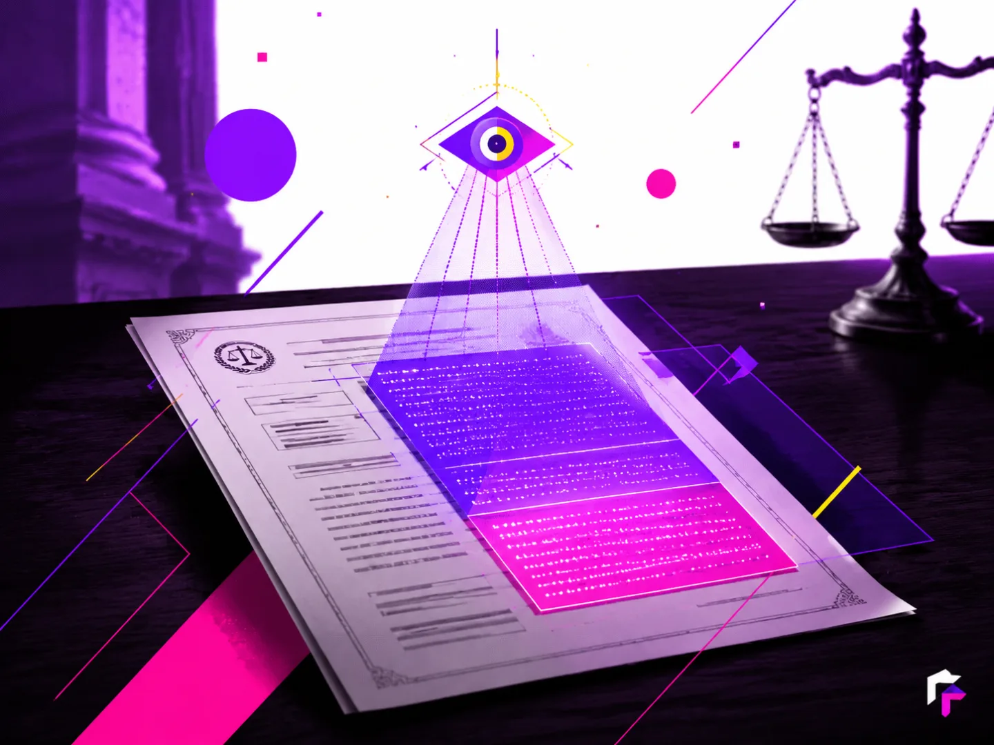 type=concept | about=скрытые инструкции для ИИ, спрятанные в официальном судебном документе белым текстом 3pt - невидимые для человека, читаемые машиной | visual=темный стол суда, официальный бумажный