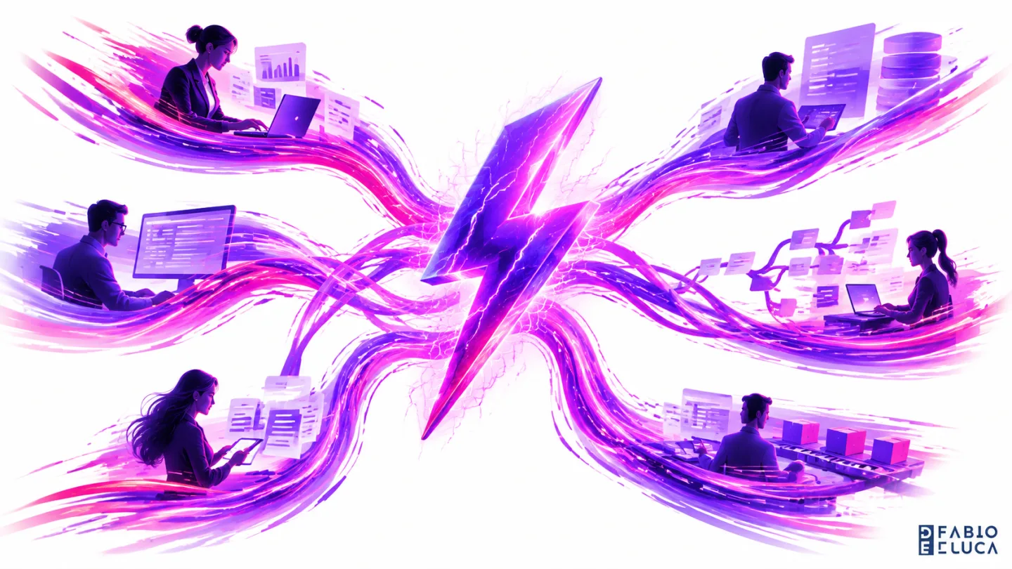 type=concept | about=Gemini 3.8 Flash как GA-модель для автономных агентов и enterprise-рабочих процессов | visual=светящийся цифровой агент-молния координирует несколько потоков корпоративных задач о