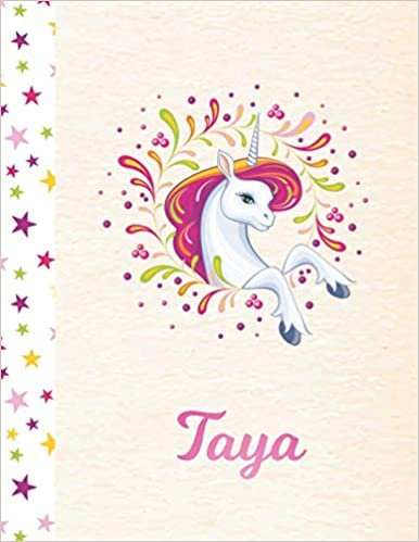 okumak Taya: Unicorn Personalized Custom K-2 Primary Handwriting Pink Blank Practice Paper for Girls, 8.5 x 11, Mid-Line Dashed Learn to Write Writing Pages