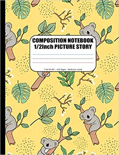 okumak Composition Notebook 1/2Inch Picture Story: Primary Composition Notebook For Handwriting Practice And Drawing | Multicolor (Dotted Midline) for ABC ... K-2 | 7.44&quot;x9.69&quot; | Cute Koala Bear Cover