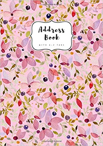 okumak Address Book with A-Z Tabs: A4 Contact Journal Jumbo | Alphabetical Index | Large Print | Watercolor Floral Pattern Design Pink