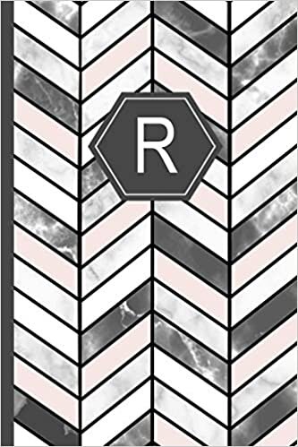 okumak R: Stylish Chevron Letter R Monogram, Pink Grey &amp; White Marble Journal 6x9 inch blank lined college ruled Notebook 120 page perfect bound Glossy Soft Cover Diary