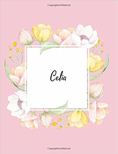 okumak Celia: 110 Ruled Pages 55 Sheets 8.5x11 Inches Water Color Pink Blossom Design for Note / Journal / Composition with Lettering Name,Celia