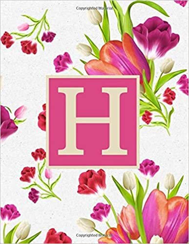 okumak H: Monogram Initial H Notebook for Women and Girls- Purple Tulips-120 Pages 8.5 x 11