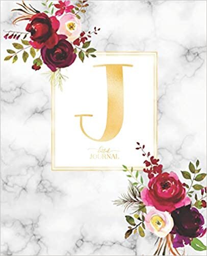 okumak Dotted Journal: Dotted Grid Bullet Notebook Journal Marble Burgundy Marsala Flowers Gold Monogram Letter J (7.5” x 9.25”) for Women Teens Girls and Kids