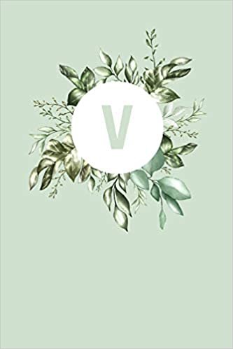 okumak V: 110 Sketch Pages (6 x 9)  | Light Green Monogram Doodle Sketchbook with a Simple Vintage Floral Green Leaves Design | Personalized Initial Book for Women and Girls | Pretty Monogramed Sketchbook