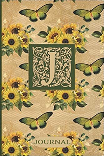 okumak J Journal: Sunflowers and Butterflies Journal Monogram Initial J | Blank Lined and Decorated Interior