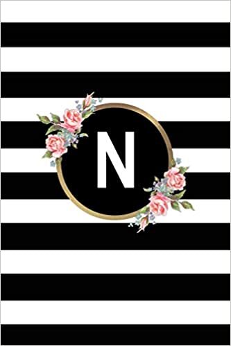 okumak N: Letter N Monogram personalized Journal, Floral Black &amp; white Stripe Monogrammed Notebook, Blank Lined 6x9 inch College Ruled 120 page perfect bound Glossy Soft Cover