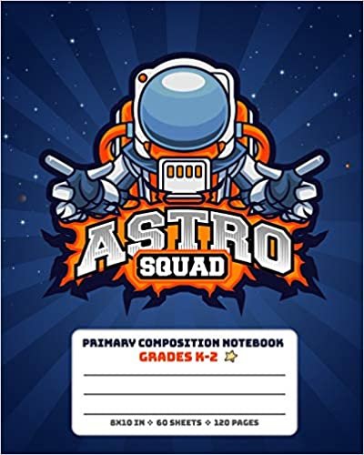 okumak Primary Composition Notebook Grades K-2 Astro Squad: Picture drawing and Dash Mid Line hand writing paper Story Paper Journal - Big Blue Design (Space Composition Book, Band 15)