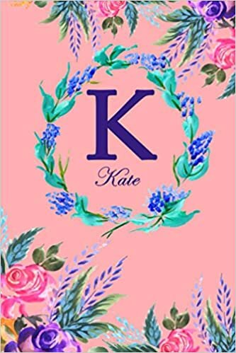 okumak K: Kate: Kate Monogrammed Personalised Custom Name Daily Planner / Organiser / To Do List - 6x9 - Letter K Monogram - Pink Floral Water Colour Theme