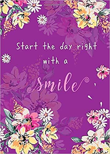 okumak Start The Day Right with A Smile: B6 Large Print Password Notebook with A-Z Tabs | Small Book Size | Colorful Painting Flower Design Purple