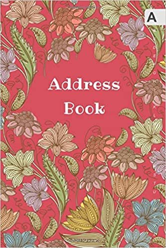 okumak Address Book: 6x9 Medium Contact Notebook Organizer | A-Z Alphabetical Sections | Large Print | Curl Vintage Flower Design Red