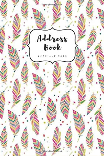 okumak Address Book with A-Z Tabs: 4x6 Contact Journal Mini | Alphabetical Index | Ethnic Feather Pattern Design White